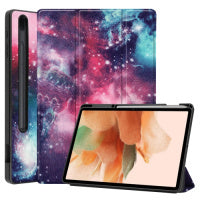 Samsung Galaxy Tab S7 Lite T730 / T735 / Tab S7 FE T736 Custer Painted TPU Smart Tablet Leather Case with Sleep / Wake-up Function & 3-Fold Holder & Pen Slot(Galaxy Nebula)