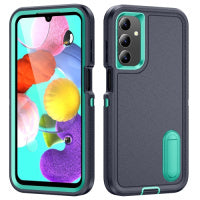 Samsung Galaxy A15 Rugged PC Hybrid Silicone Phone Case with Holder(Dark Blue+Light Green)