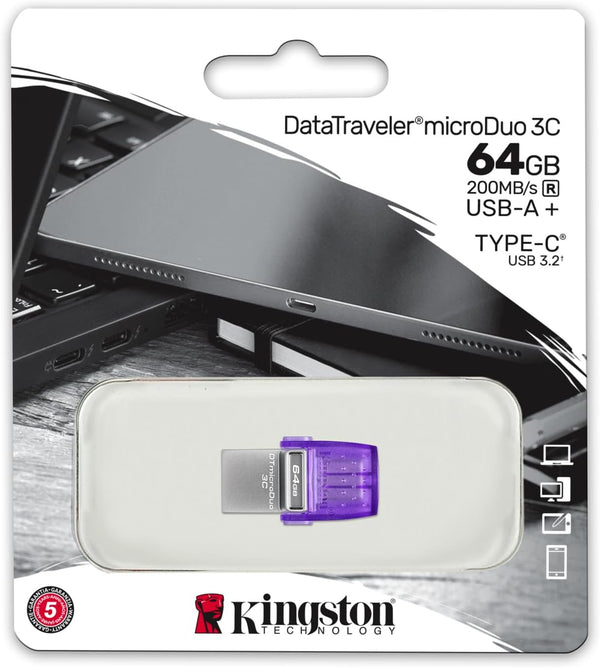 Kingston DataTraveler microDuo 3C 64GB USB-C & USB-A Flash Drive