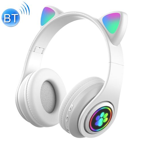 B39 Cat Ear Design LED Gradient Light Wireless Bluetooth Headset(White)