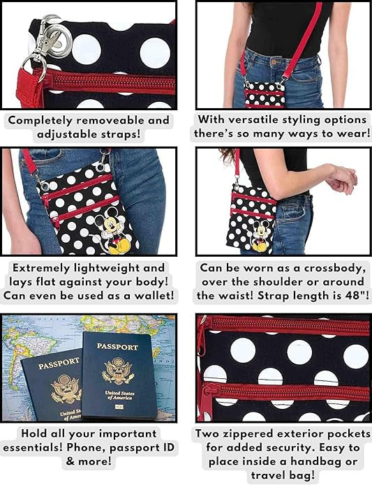 Disney Passport Bag Crossbody Travel Mickey Minnie Eeyore Stitch All Over Print