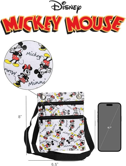 Disney Passport Bag Crossbody Travel Mickey Minnie Eeyore Stitch All Over Print white