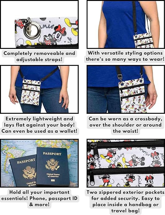 Disney Passport Bag Crossbody Travel Mickey Minnie Eeyore Stitch All Over Print white