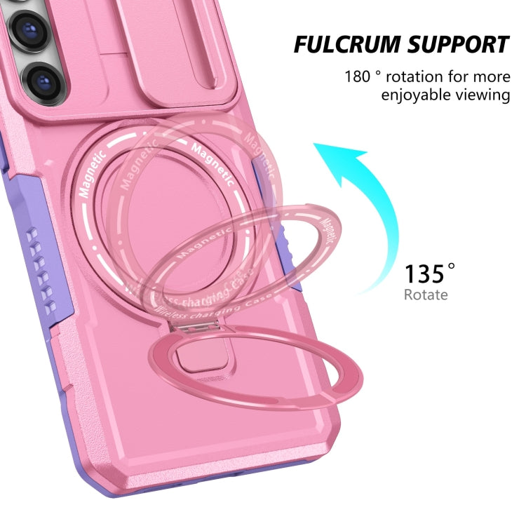 Samsung Galaxy S23 5G Sliding Camshield Magsafe Holder TPU Hybrid PC Phone Case(Pink)