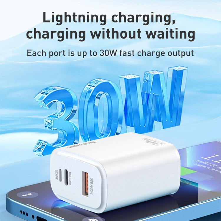 WK WP-U132 PD 30W USB-C/Type-C+USB+8 Pin Bidirectional Charger, US Plug (White)