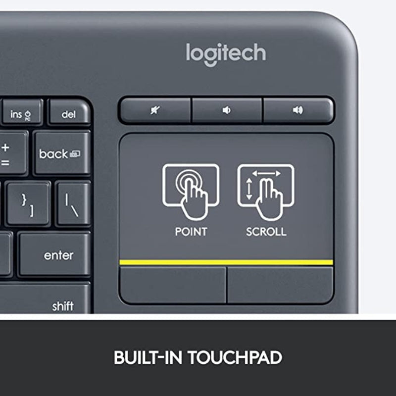 Logitech K400 Plus Wireless Touch With Easy Media Control and Built-in Touchpad