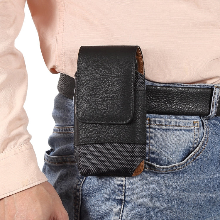 6.5 inch Mobile Phone Cowhide Texture Oxford Cloth Waist Bag(Black)