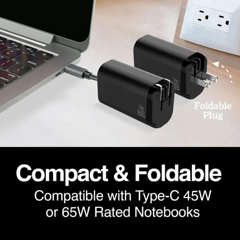 VOLTA P8 65W DUAL PD TYPE-C + USB WITH FOLDABLE PLUG WALL CHARGER ARG-AC-0126BK