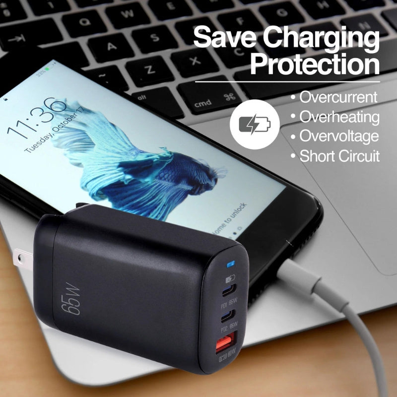 VOLTA P8 65W DUAL PD TYPE-C + USB WITH FOLDABLE PLUG WALL CHARGER ARG-AC-0126BK