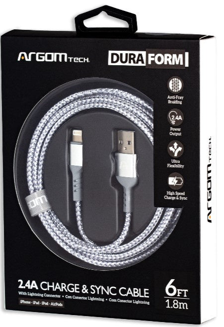 CABLE LIGHTNING TO USB 2.0 NYLON BRAIDED DURA FORM ARG-CB-0023WT