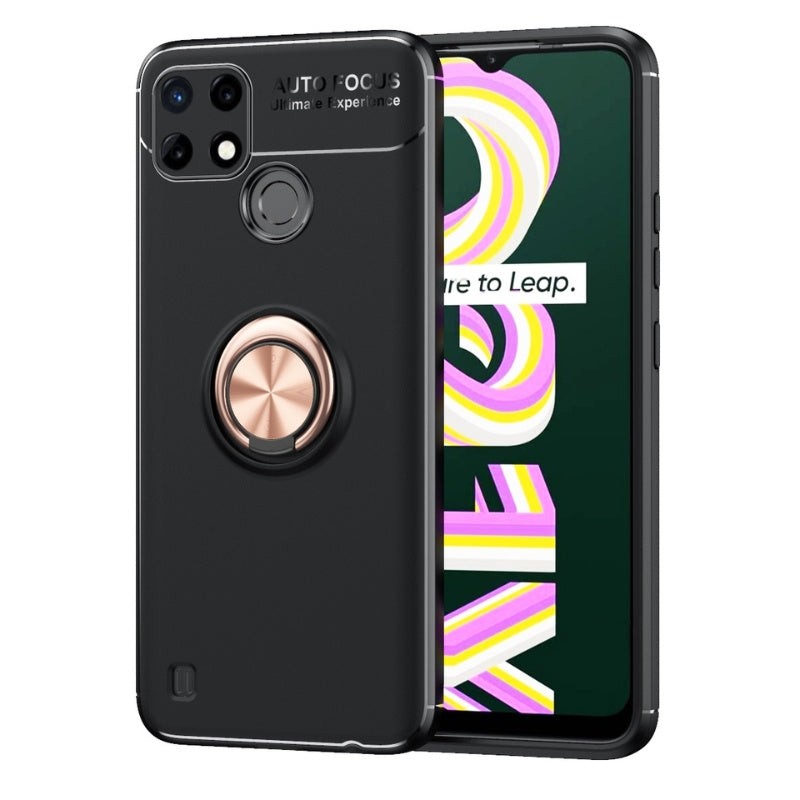 OPPO Realme C21Y Metal Ring Holder TPU Phone Case(Black Rose Gold)