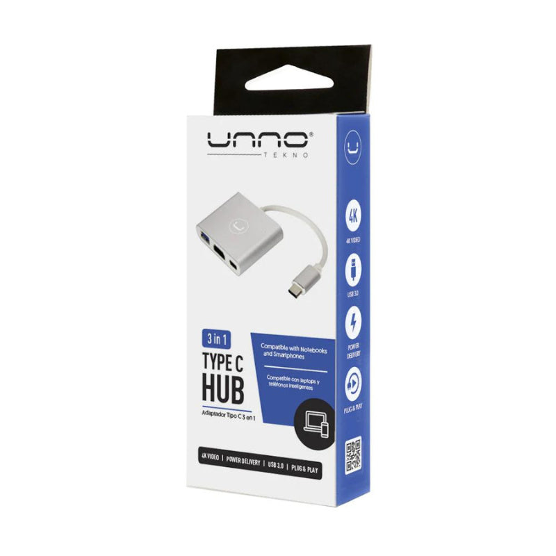 UNNO 3 IN 1 TYPE C TO HDMI, USB, C  HUB