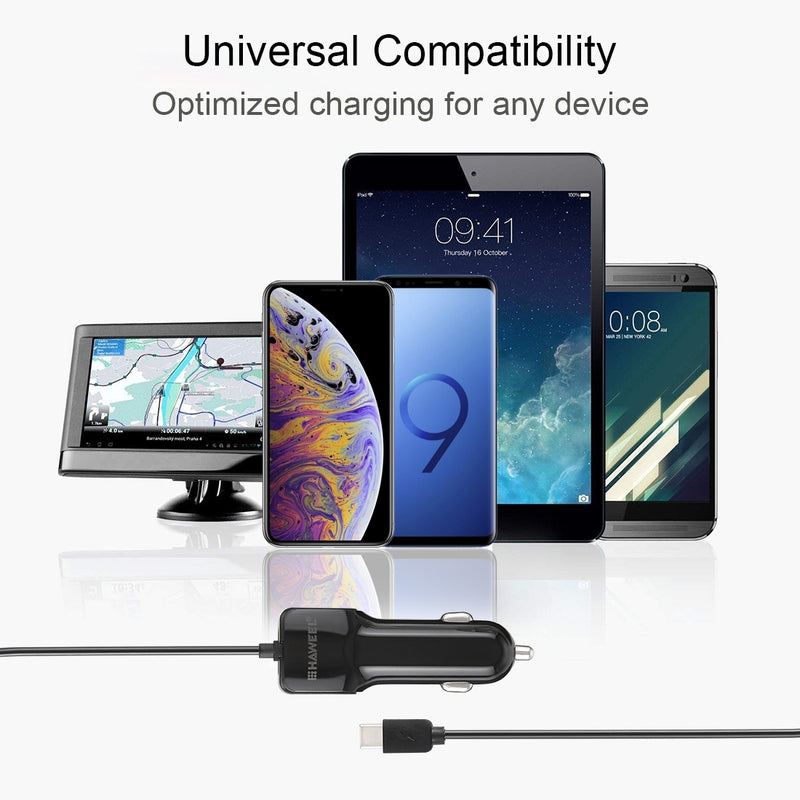 HAWEEL 5V 3.1A USB-C / Type-C Car Charger with Spring Cable, Length: 30cm-120cm